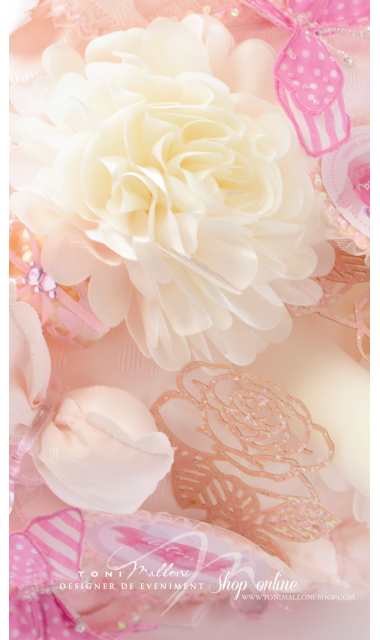 Lumanare de botez pentru fetite cu fluturi si dantele roz, 65x4cm,  Pink Butterfly  2